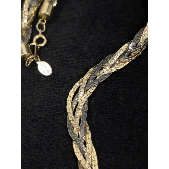 Vintage Braided Nugget Style Chain Two Tone Statement Necklace 24 inch - Picture 5 of 11